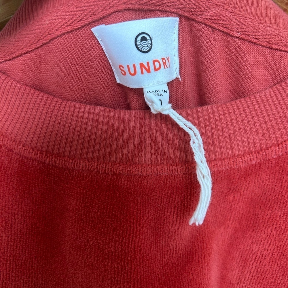4/$20 Sundry Anthropologie orange y2k style velour crew neck sweater- size S - Picture 11 of 14